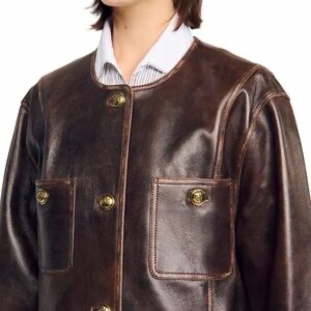 Jerem Long Distressed Leather Jacket - Picture 2 of 8